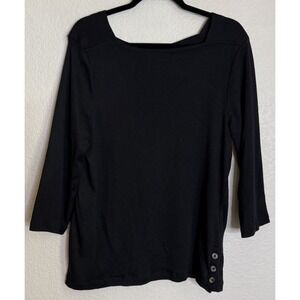 Chicos 3 US XL Womens Ultimate Tee Black Top Shirt Capsule Preppy Side Buttons